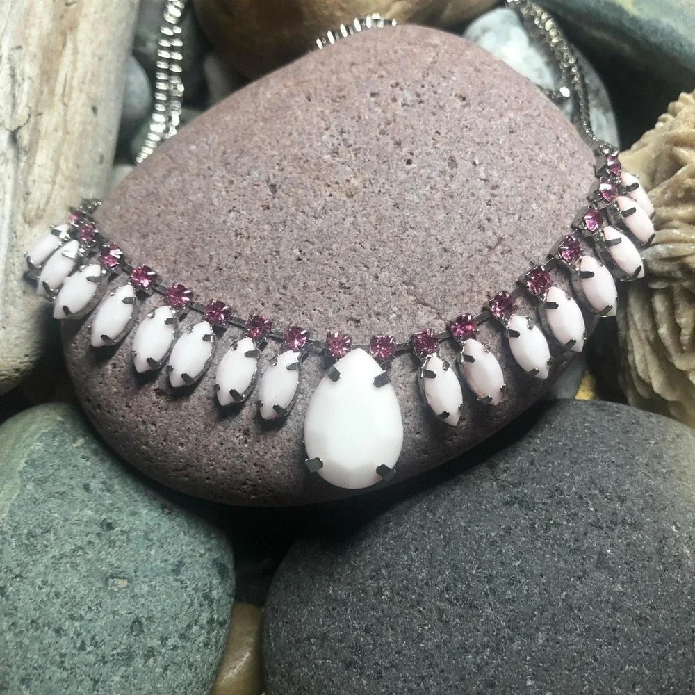 Vintage beautiful light pink gemstones‎ double layer choker necklace